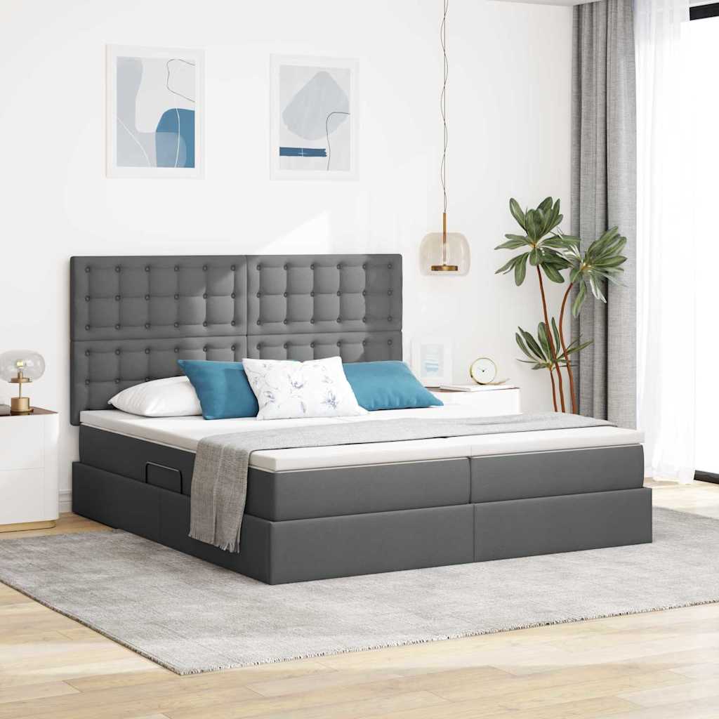 vidaXL Κρεβάτι με φώτα λωρίδας LED Σκούρο Γκρι 180 x 200 cm ύφασμα