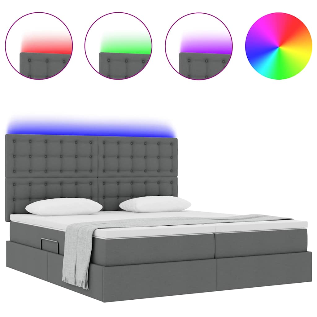 vidaXL Κρεβάτι με φώτα λωρίδας LED Σκούρο Γκρι 180 x 200 cm ύφασμα