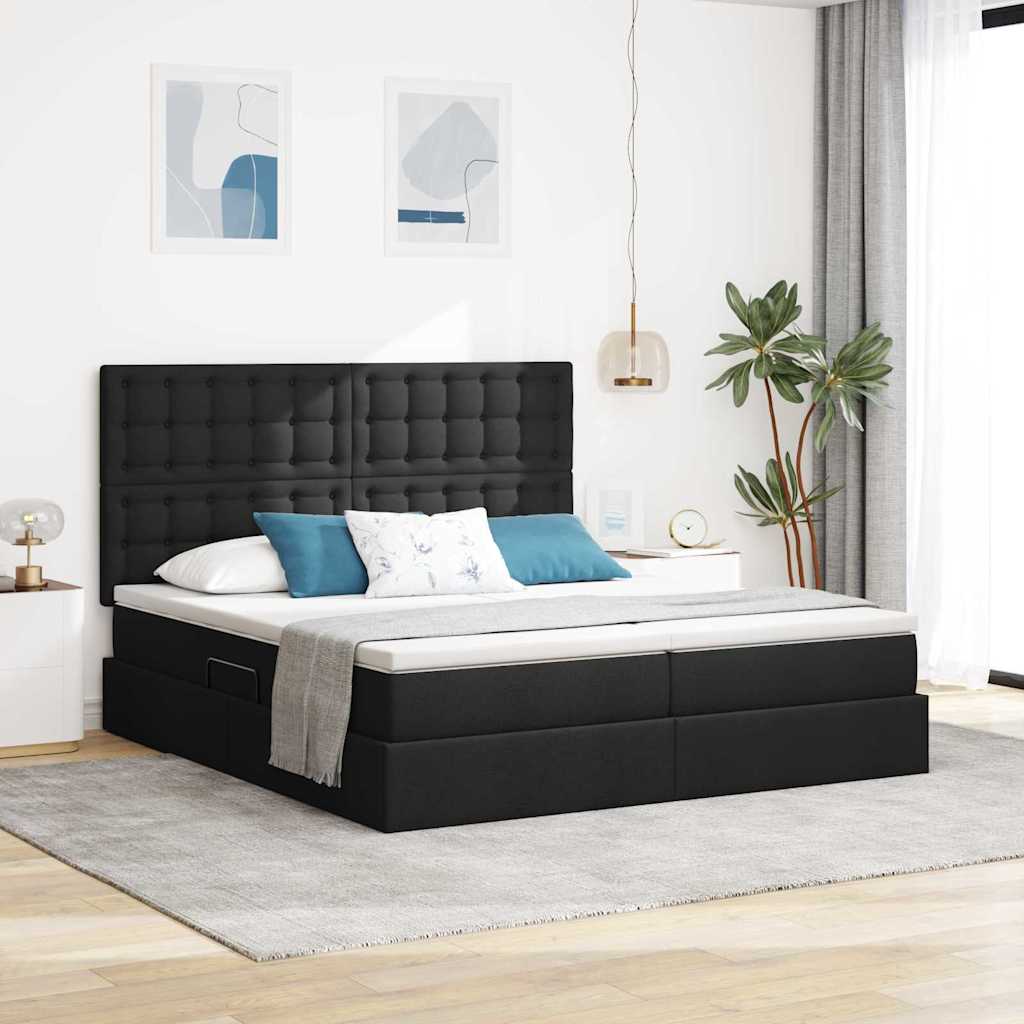 vidaXL Κρεβάτι με φώτα λωρίδας LED Μαύρο 180 x 200 cm ύφασμα