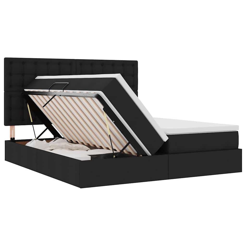 vidaXL Κρεβάτι με φώτα λωρίδας LED Μαύρο 200 x 200 cm ύφασμα