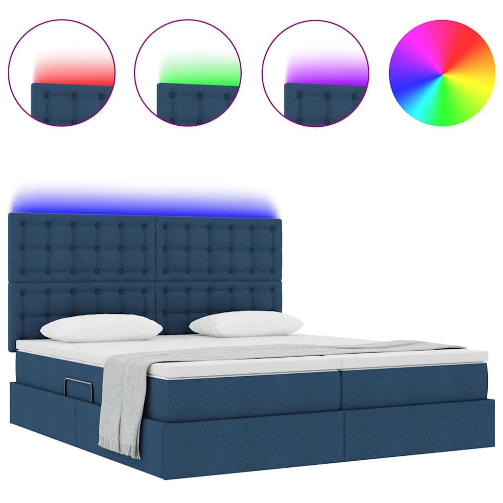 vidaXL LED Κρεβάτι αποθήκευσης με στρώμα Μπλε 200 x 200 cm Ύφασμα