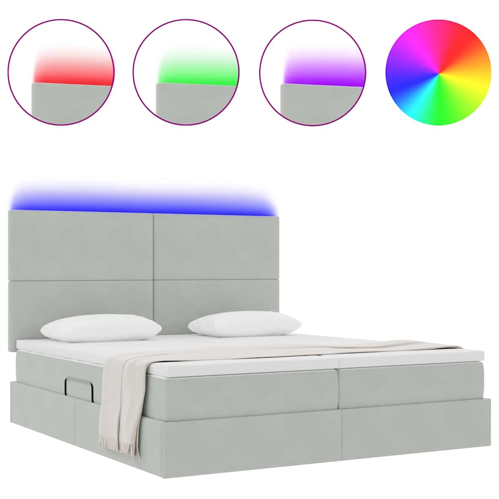 vidaXL Κρεβάτι με φώτα λωρίδας LED Ανοιχτό γκρι 180 x 200 cm Βελούδο