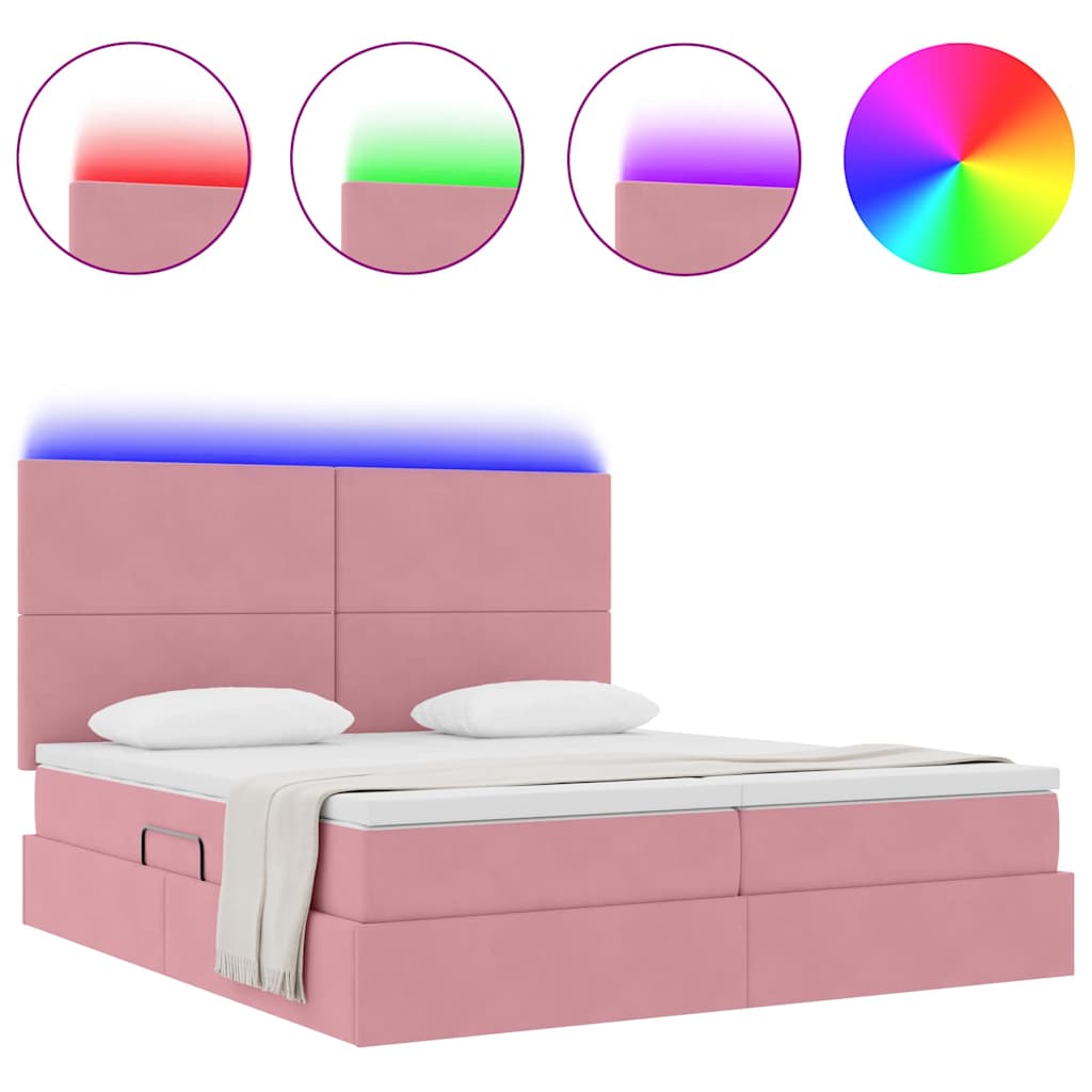 vidaXL Κρεβάτι με φώτα λωρίδας LED Ροζ 180 x 200 cm Βελούδο