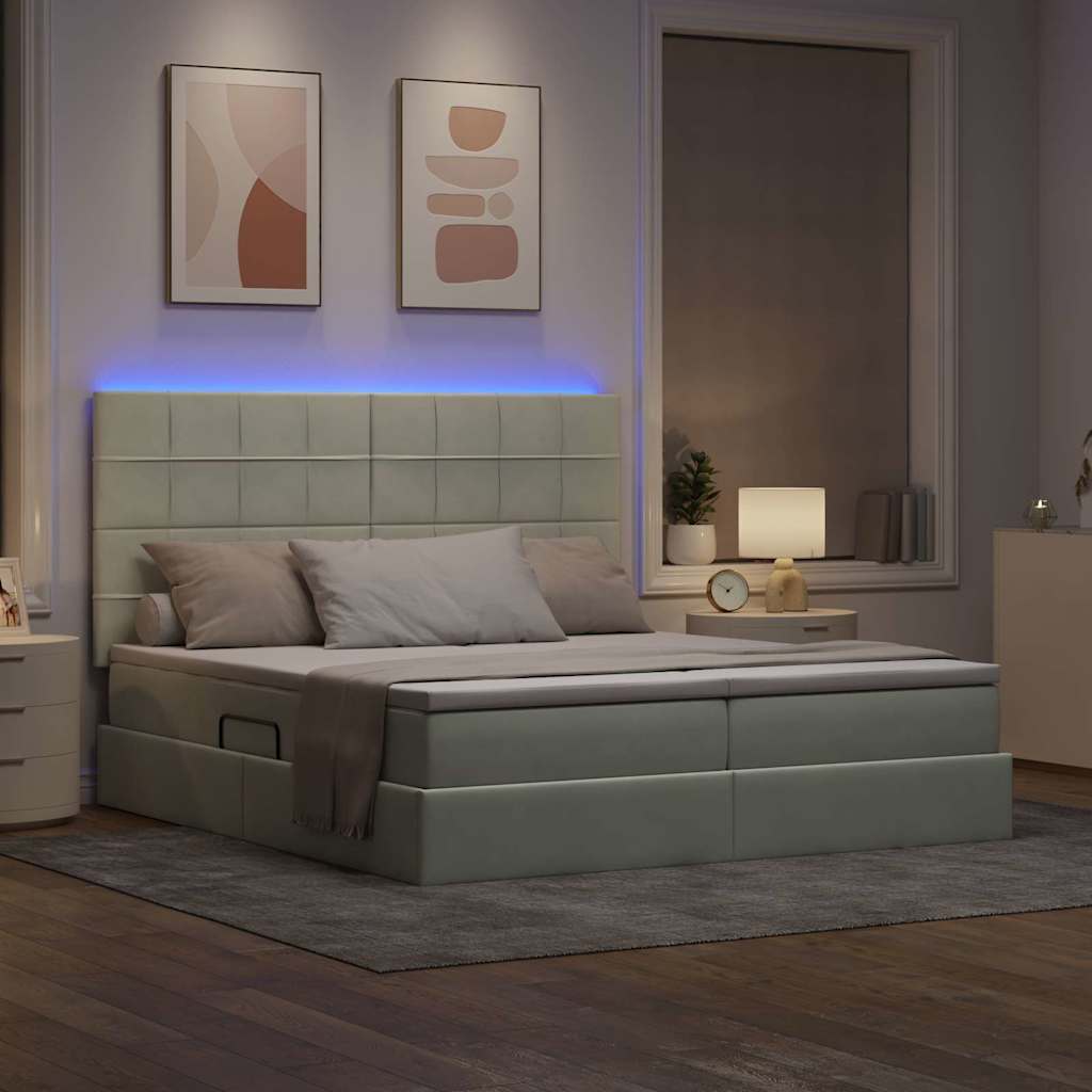 vidaXL Κρεβάτι με φώτα λωρίδας LED Ανοιχτό γκρι 180 x 200 cm Βελούδο