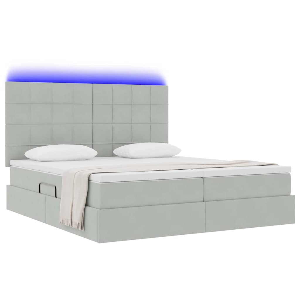 vidaXL Κρεβάτι με φώτα λωρίδας LED Ανοιχτό γκρι 180 x 200 cm Βελούδο