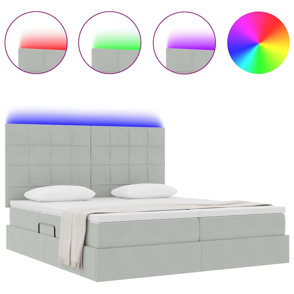 vidaXL Κρεβάτι με φώτα λωρίδας LED Ανοιχτό γκρι 180 x 200 cm Βελούδο