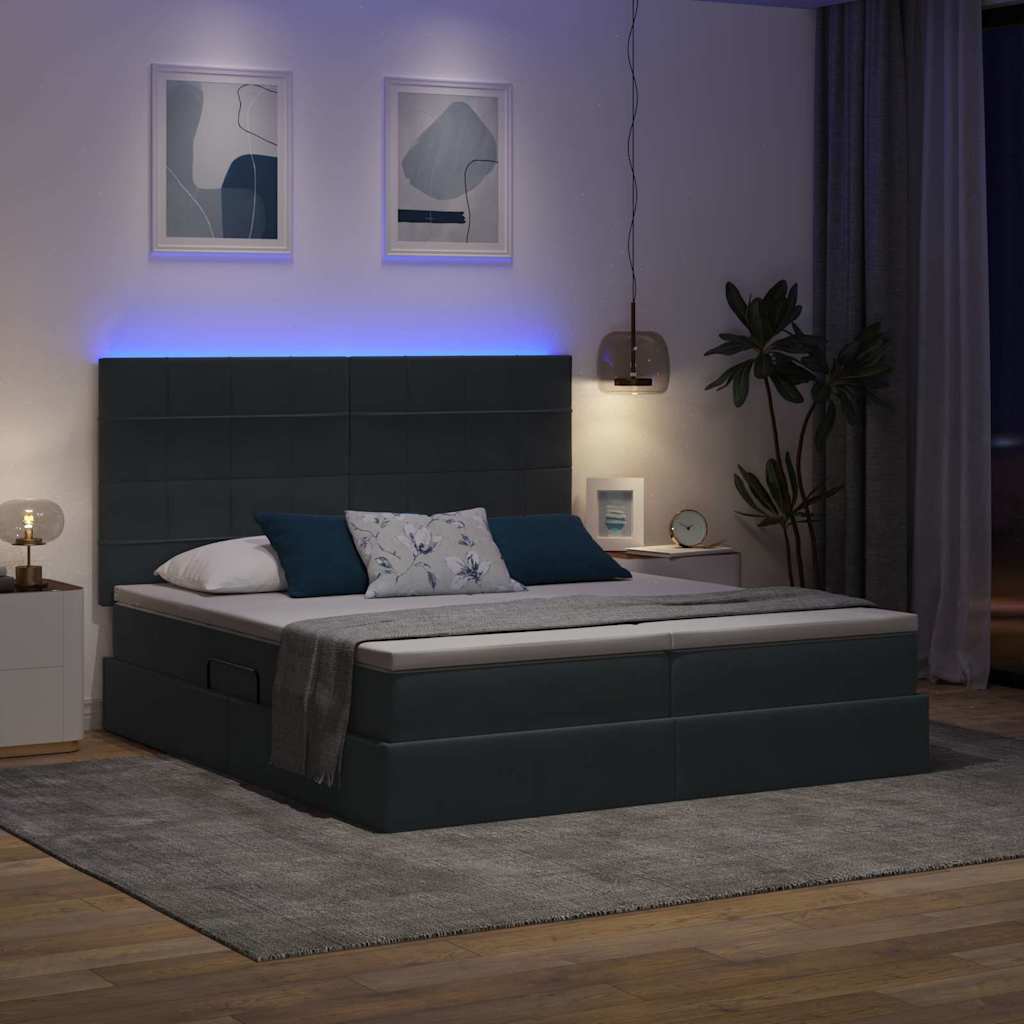 vidaXL Κρεβάτι με LED ταινίες φωτός Σκούρο Γκρι 180 x 200 cm Βελούδο