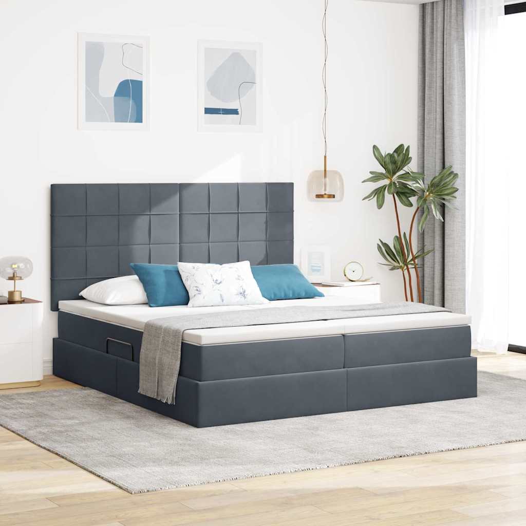 vidaXL Κρεβάτι με LED ταινίες φωτός Σκούρο Γκρι 180 x 200 cm Βελούδο