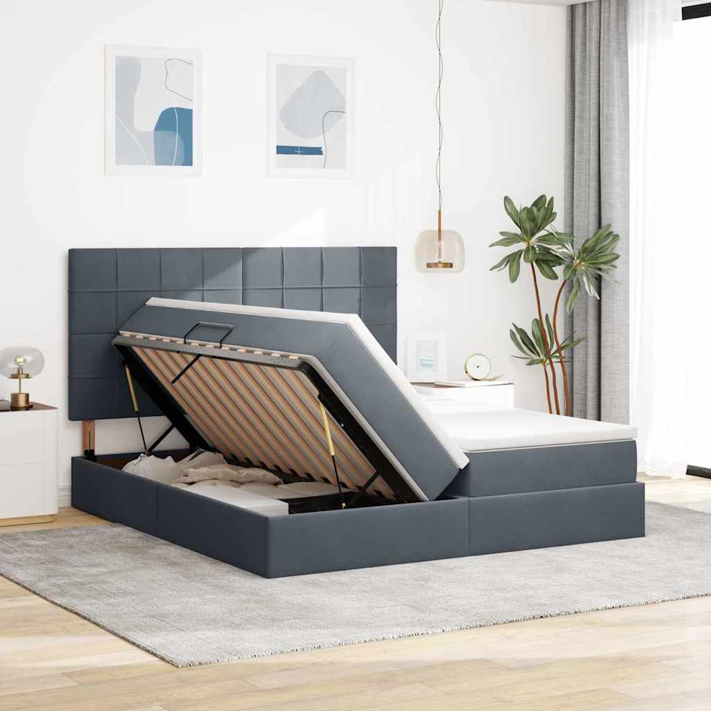 vidaXL Κρεβάτι με LED ταινίες φωτός Σκούρο Γκρι 180 x 200 cm Βελούδο