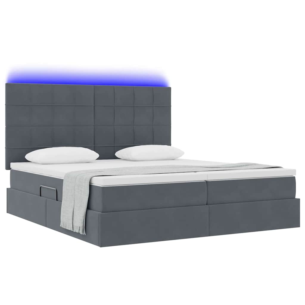 vidaXL Κρεβάτι με LED ταινίες φωτός Σκούρο Γκρι 180 x 200 cm Βελούδο
