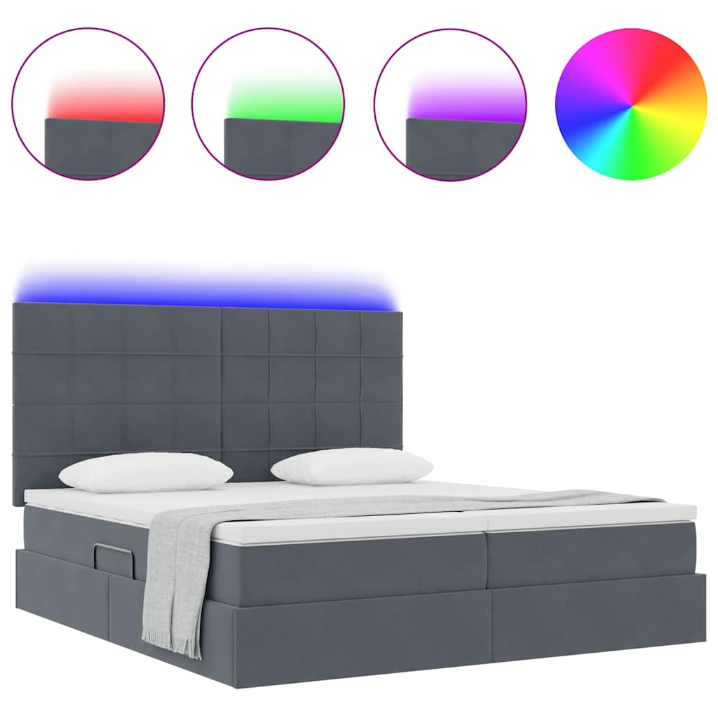 vidaXL Κρεβάτι με LED ταινίες φωτός Σκούρο Γκρι 180 x 200 cm Βελούδο