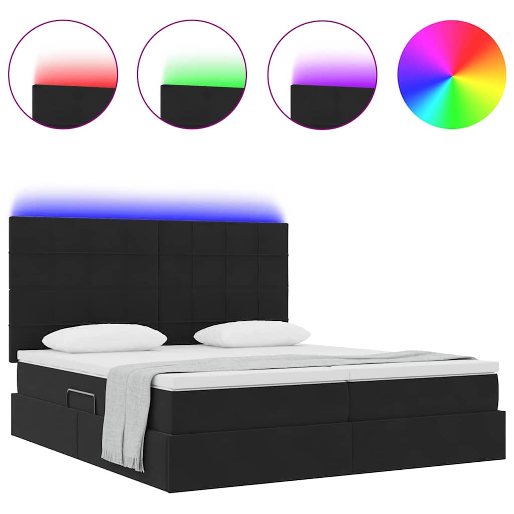 vidaXL Κρεβάτι με φώτα λωρίδας LED Μαύρο 180 x 200 cm Βελούδο