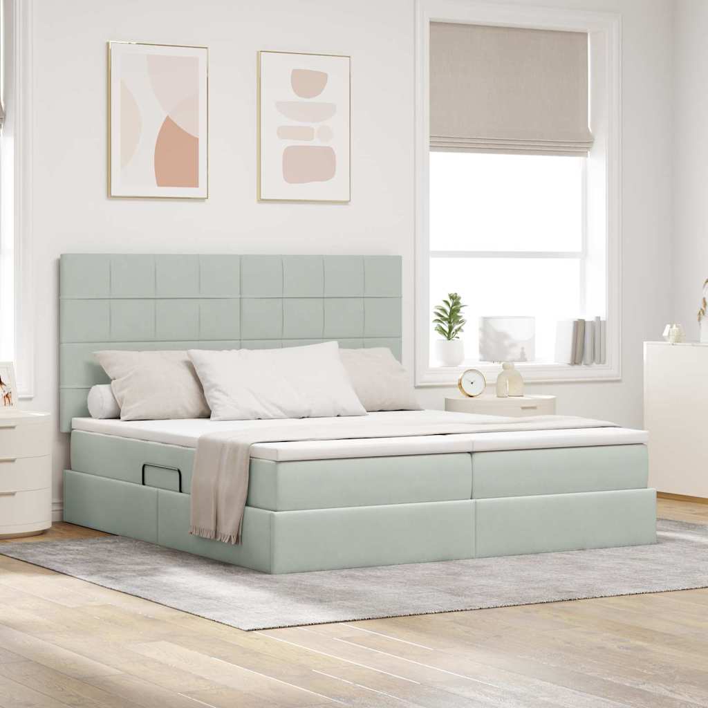 vidaXL Κρεβάτι με φώτα λωρίδας LED Ανοιχτό γκρι 200 x 200 cm Βελούδο