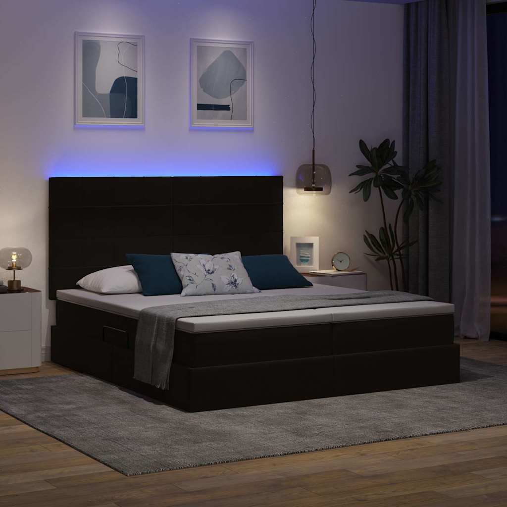 vidaXL Κρεβάτι με φώτα λωρίδας LED Μαύρο 200 x 200 cm Βελούδο