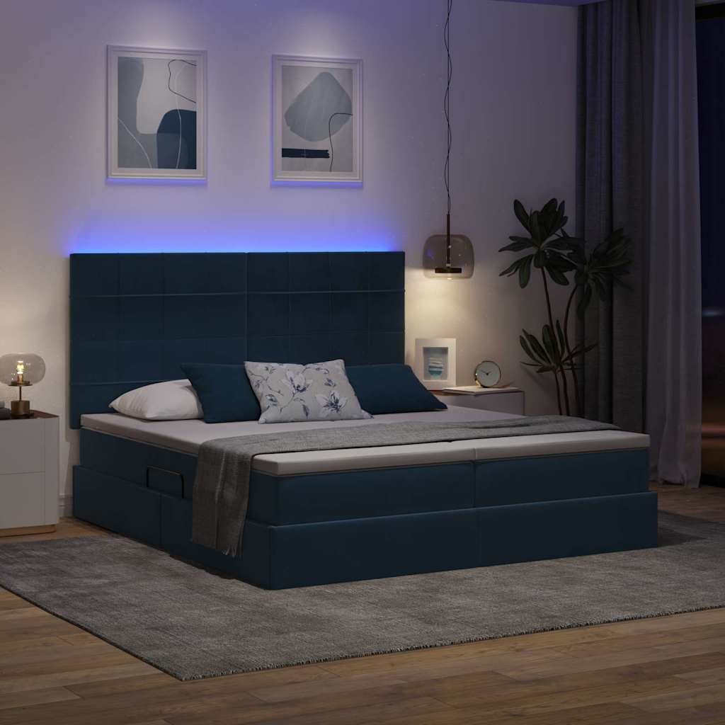 vidaXL LED Κρεβάτι αποθήκευσης με στρώμα Σκούρο Μπλε 200 x 200 cm