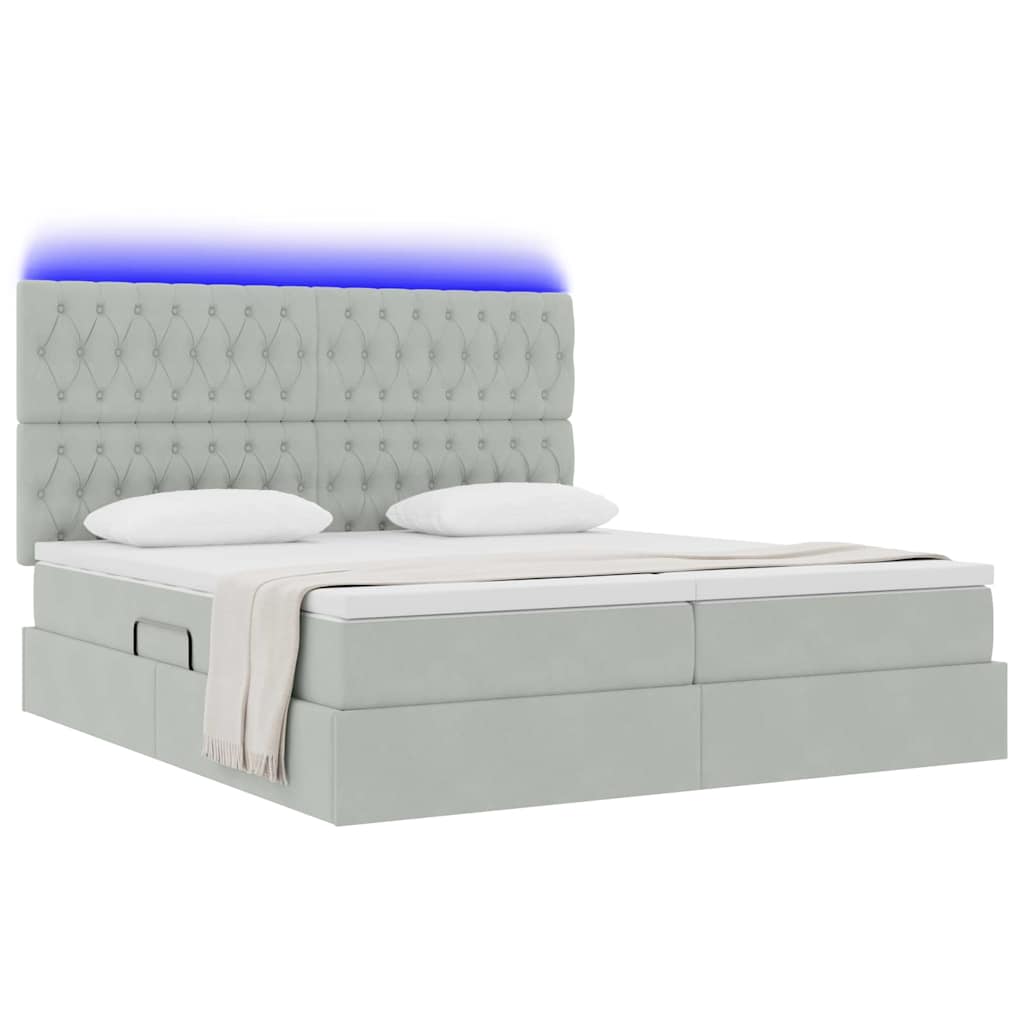 vidaXL Κρεβάτι με φώτα λωρίδας LED Ανοιχτό γκρι 180 x 200 cm Βελούδο
