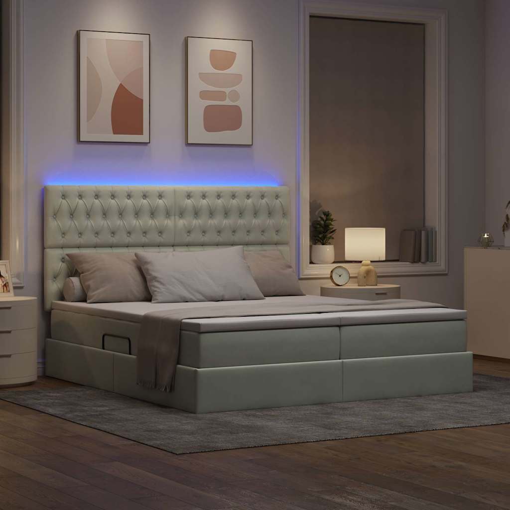 vidaXL Κρεβάτι με φώτα λωρίδας LED Ανοιχτό γκρι 200 x 200 cm Βελούδο