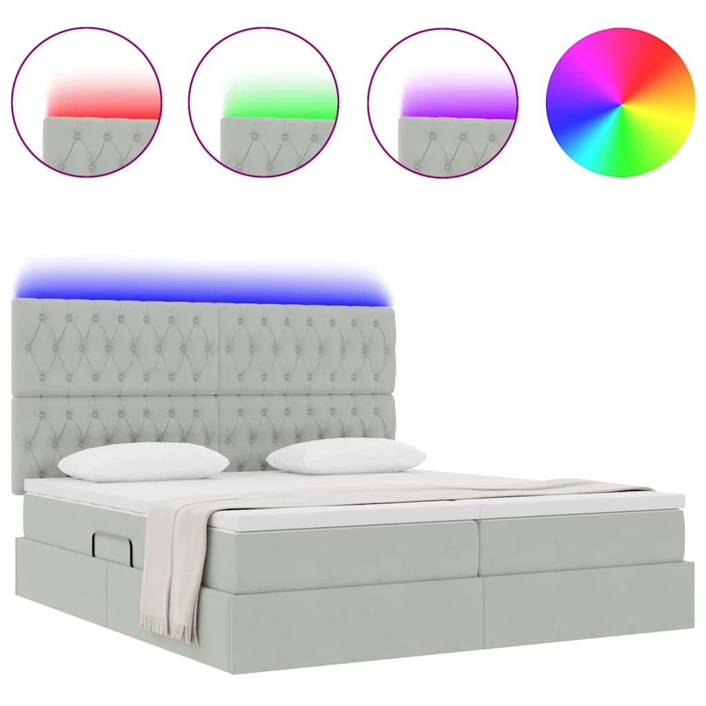 vidaXL Κρεβάτι με φώτα λωρίδας LED Ανοιχτό γκρι 200 x 200 cm Βελούδο