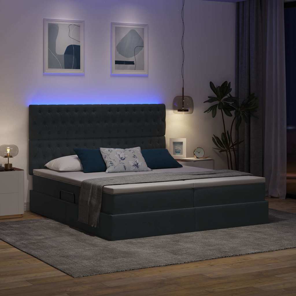vidaXL Κρεβάτι με φώτα λωρίδας LED Σκούρο Γκρι 200 x 200 cm Βελούδο