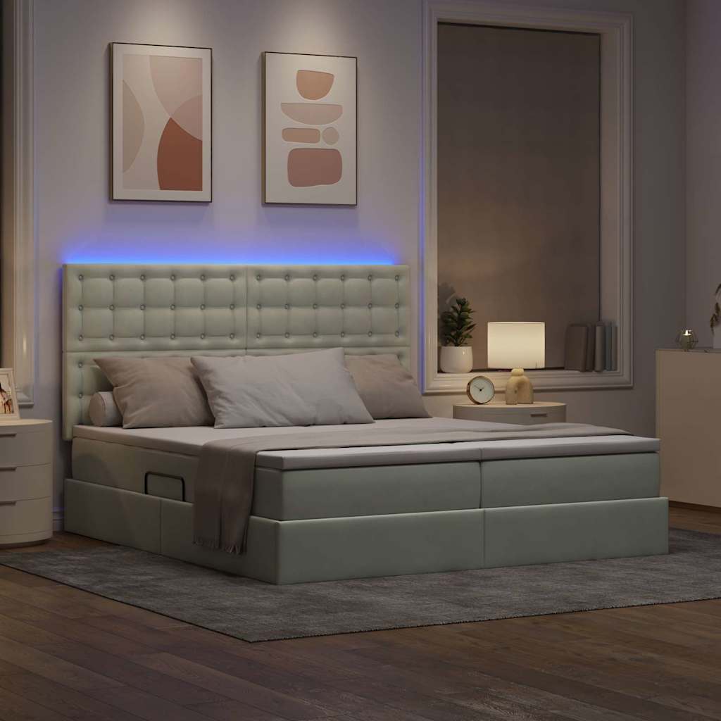 vidaXL Κρεβάτι με φώτα λωρίδας LED Ανοιχτό γκρι 180 x 200 cm Βελούδο