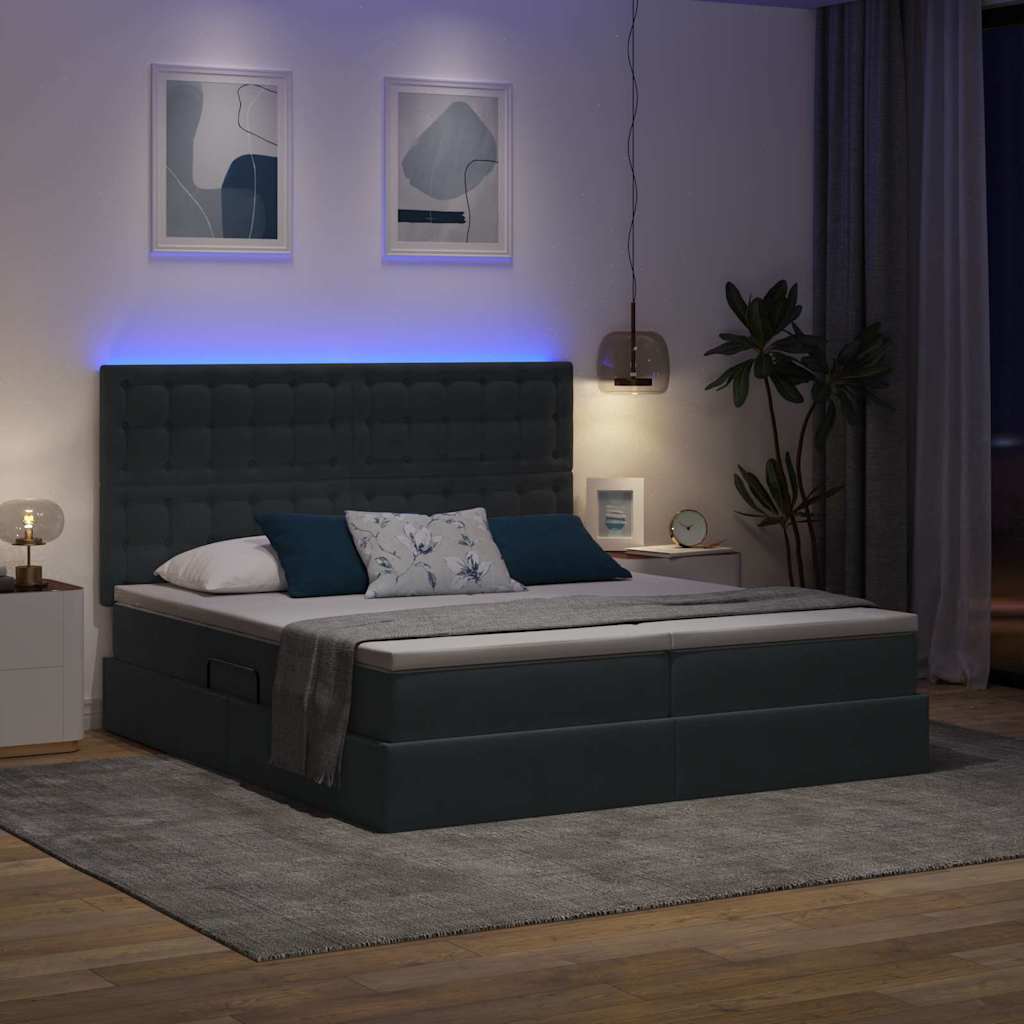 vidaXL Κρεβάτι με LED ταινίες φωτός Σκούρο Γκρι 180 x 200 cm Βελούδο