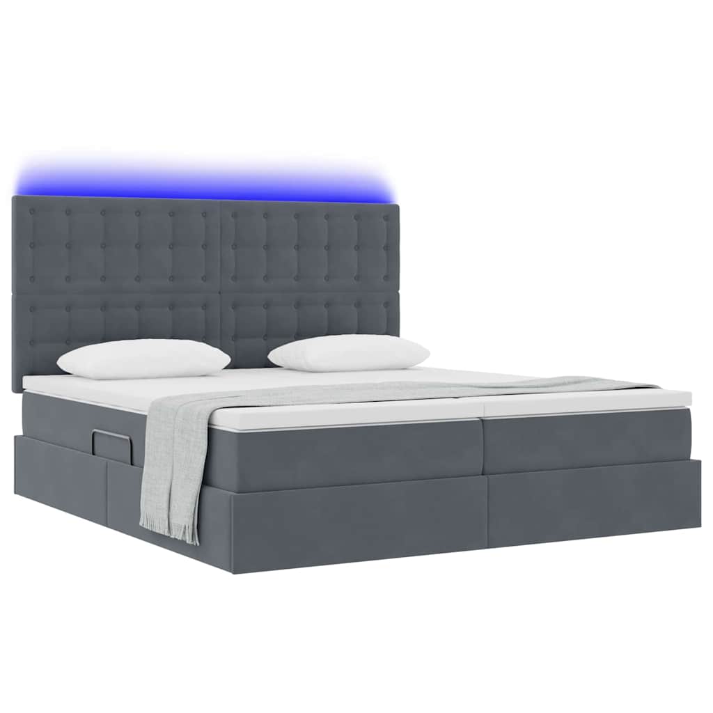 vidaXL Κρεβάτι με LED ταινίες φωτός Σκούρο Γκρι 180 x 200 cm Βελούδο