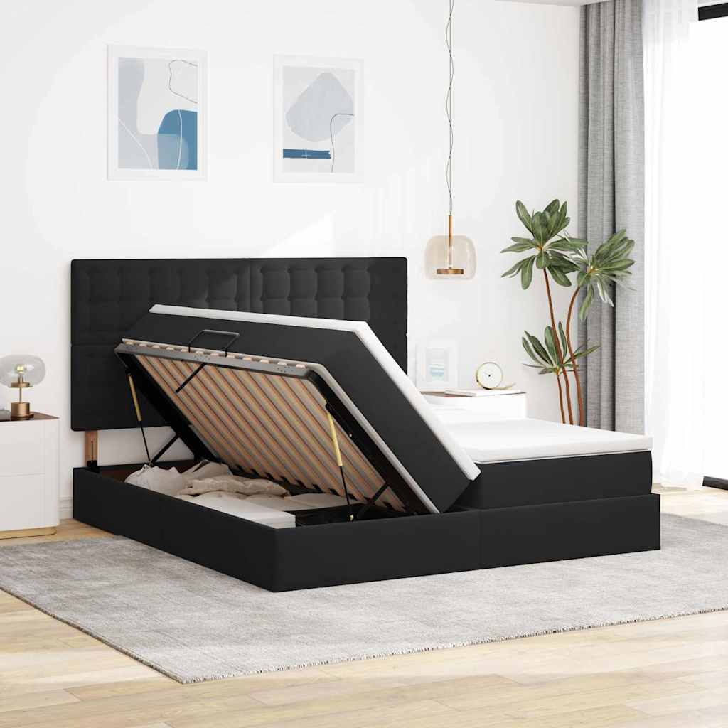 vidaXL Κρεβάτι με φώτα λωρίδας LED Μαύρο 180 x 200 cm Βελούδο