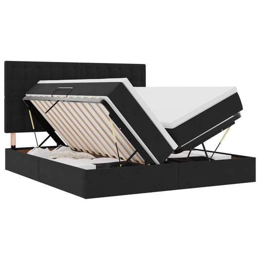 vidaXL LED Κρεβάτι αποθήκευσης με στρώμα Μαύρο 200 x 200 cm Βελούδο