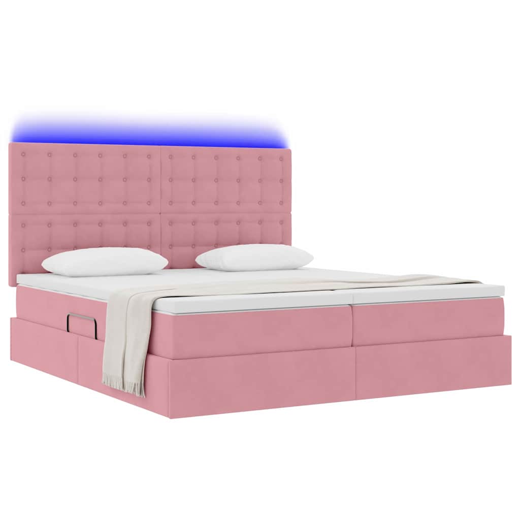 vidaXL LED Κρεβάτι αποθήκευσης με στρώμα Ροζ 200 x 200 cm Βελούδο