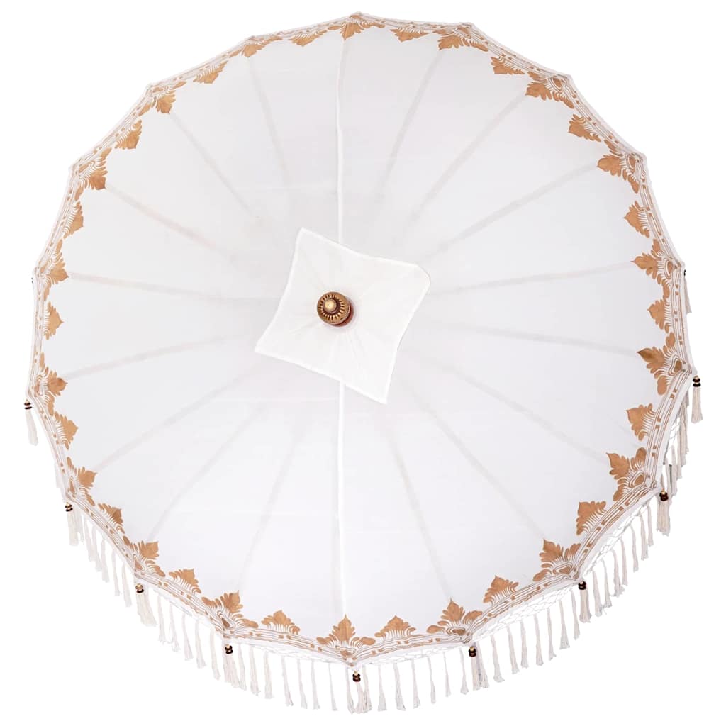 vidaXL Μπαλινέζικη ομπρέλα με βάση Κρεμ Ø 180-190 cm
