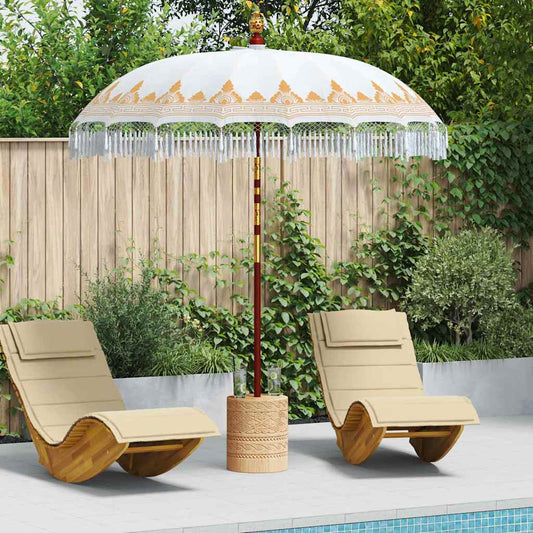 vidaXL Μπαλινέζικη ομπρέλα με βάση Κρεμ Ø 210-220 cm