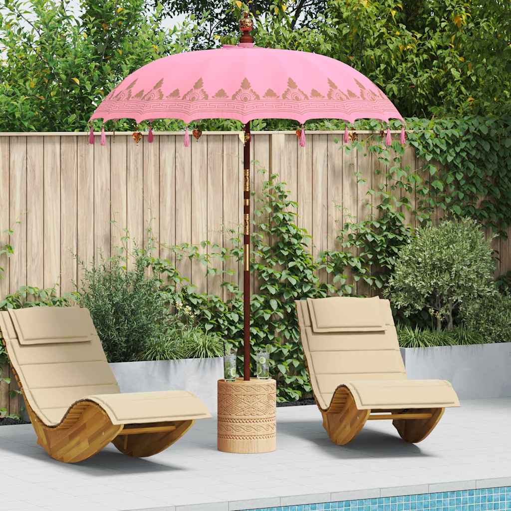 vidaXL Μπαλινέζικη ομπρέλα με βάση Ροζ Ø 180-190 cm