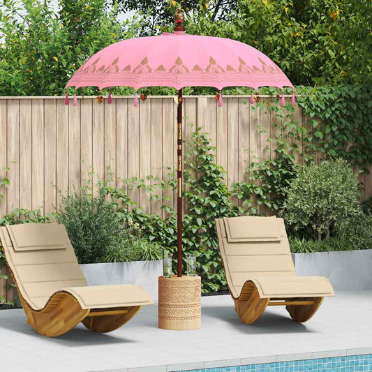 vidaXL Μπαλινέζικη ομπρέλα με βάση Ροζ Ø 180-190 cm