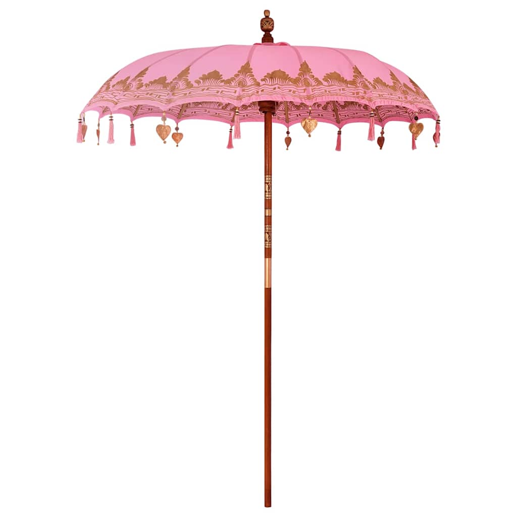 vidaXL Μπαλινέζικη ομπρέλα με βάση Ροζ Ø 180-190 cm