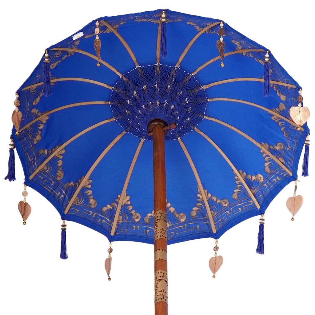 Ομπρέλα με Βάση Μπλε, Καφέ 250 cm Βαμβάκι, Ξύλο