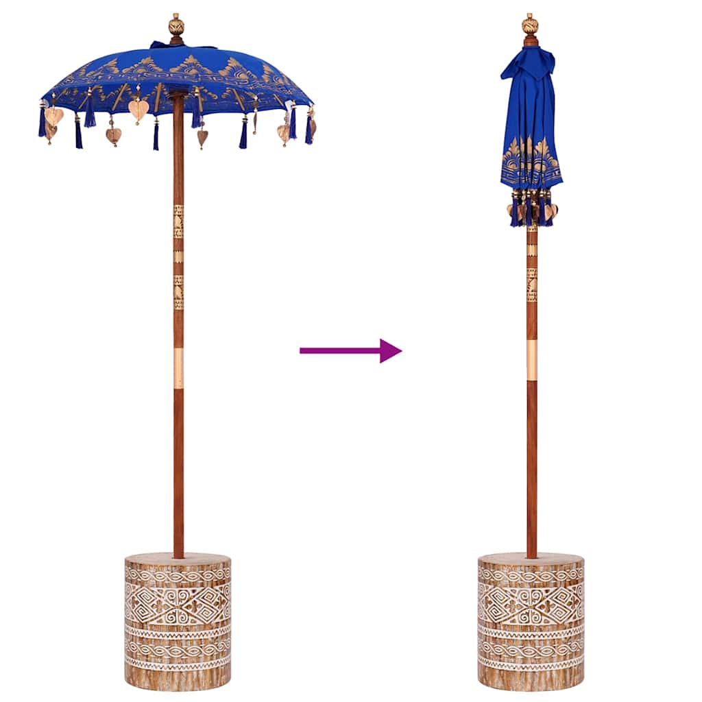 Ομπρέλα με Βάση Μπλε, Καφέ 250 cm Βαμβάκι, Ξύλο