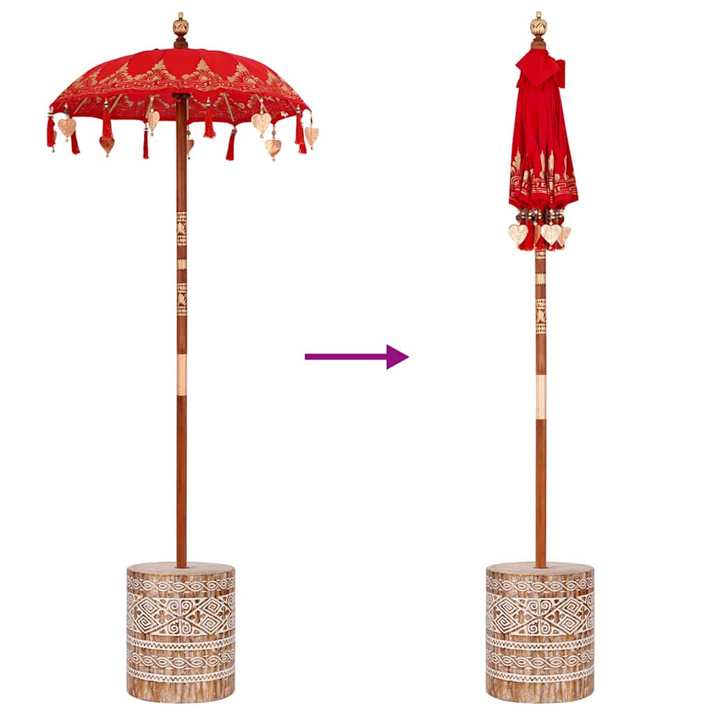 Ομπρέλα με Βάση Κόκκινο, Καφέ 250 cm Βαμβάκι, Ξύλο