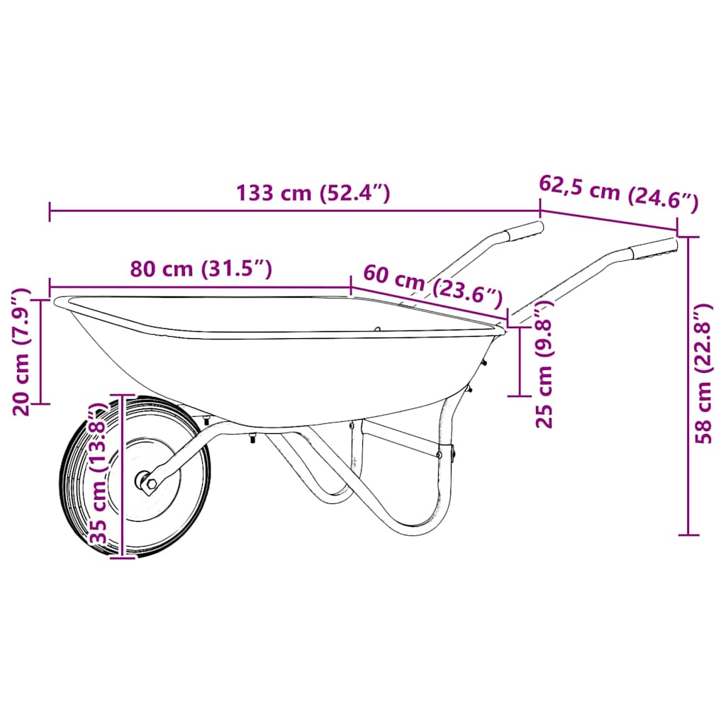 vidaXL Τροχόσπιτο Ασημί και Μαύρο 133 x 62,5 x 58 εκ Ατσάλι
