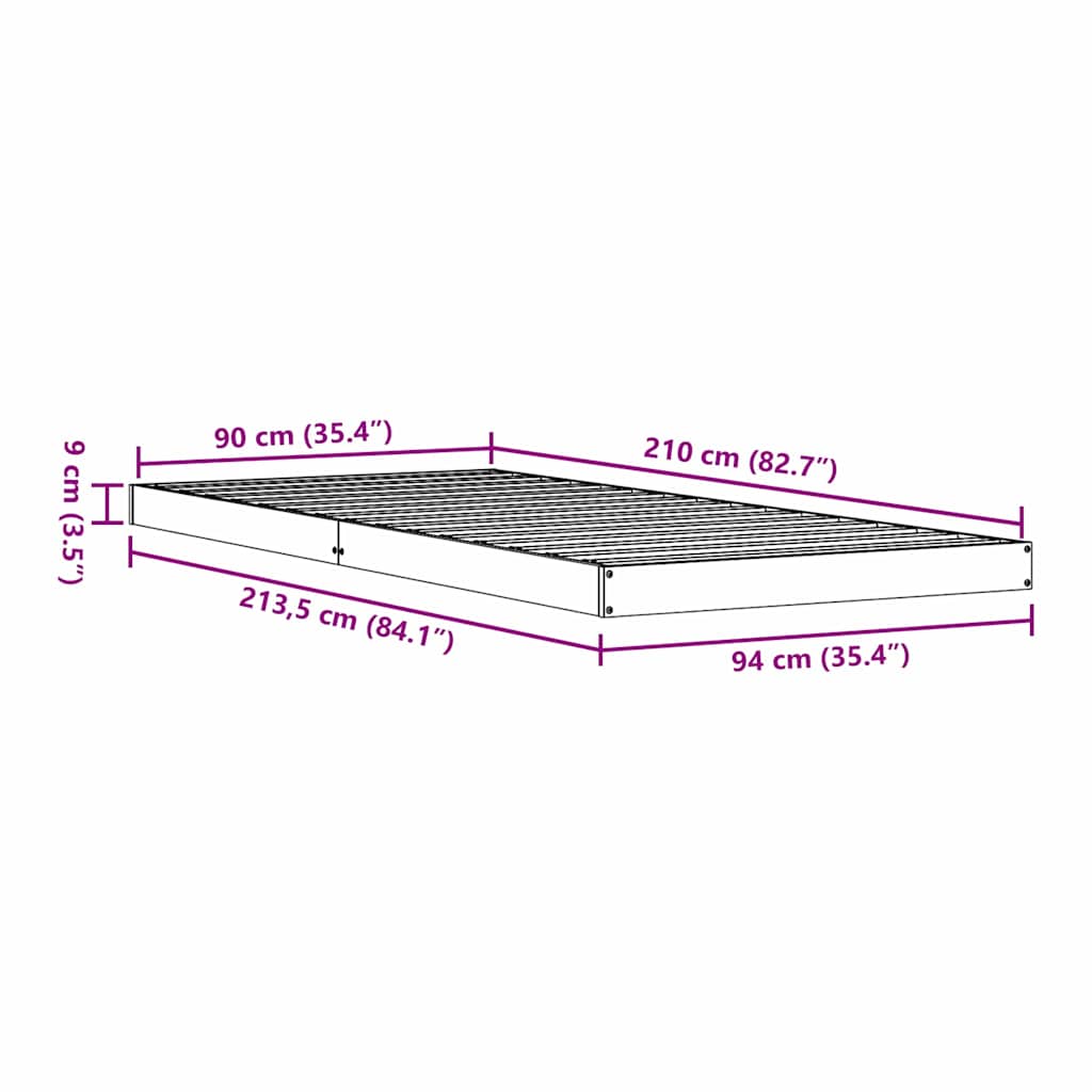 vidaXL Κρεβάτι δαπέδου Λευκό 213.5 x 104 x 9 εκ. Στερεά ξυλεία πεύκου