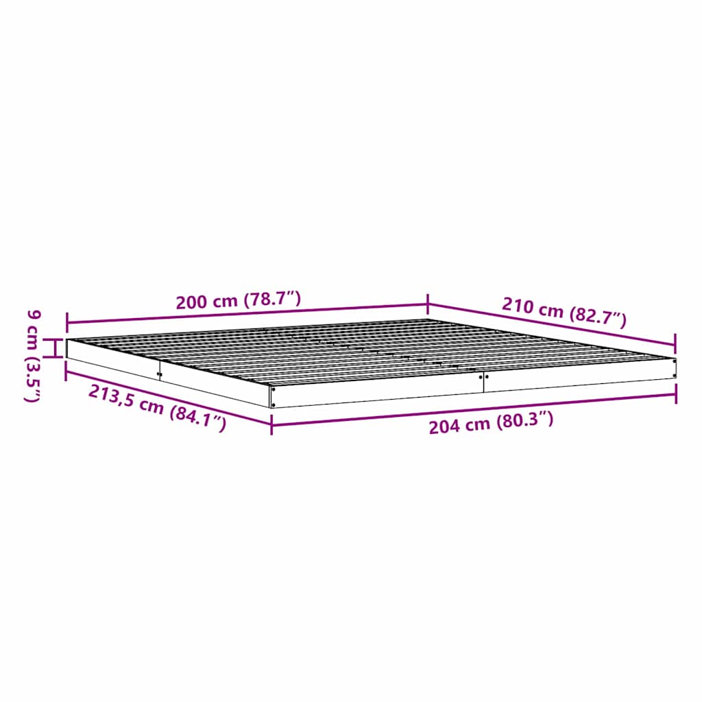 vidaXL Κρεβάτι δαπέδου Φυσικό 213.5 x 104 x 9 εκ. Στερεά ξυλεία πεύκου