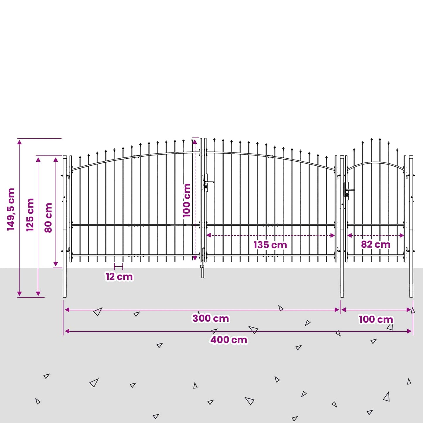 vidaXL Πύλη Κήπου με κλειδαριά Woerden Γκρι 100 x 400 cm Ατσάλι