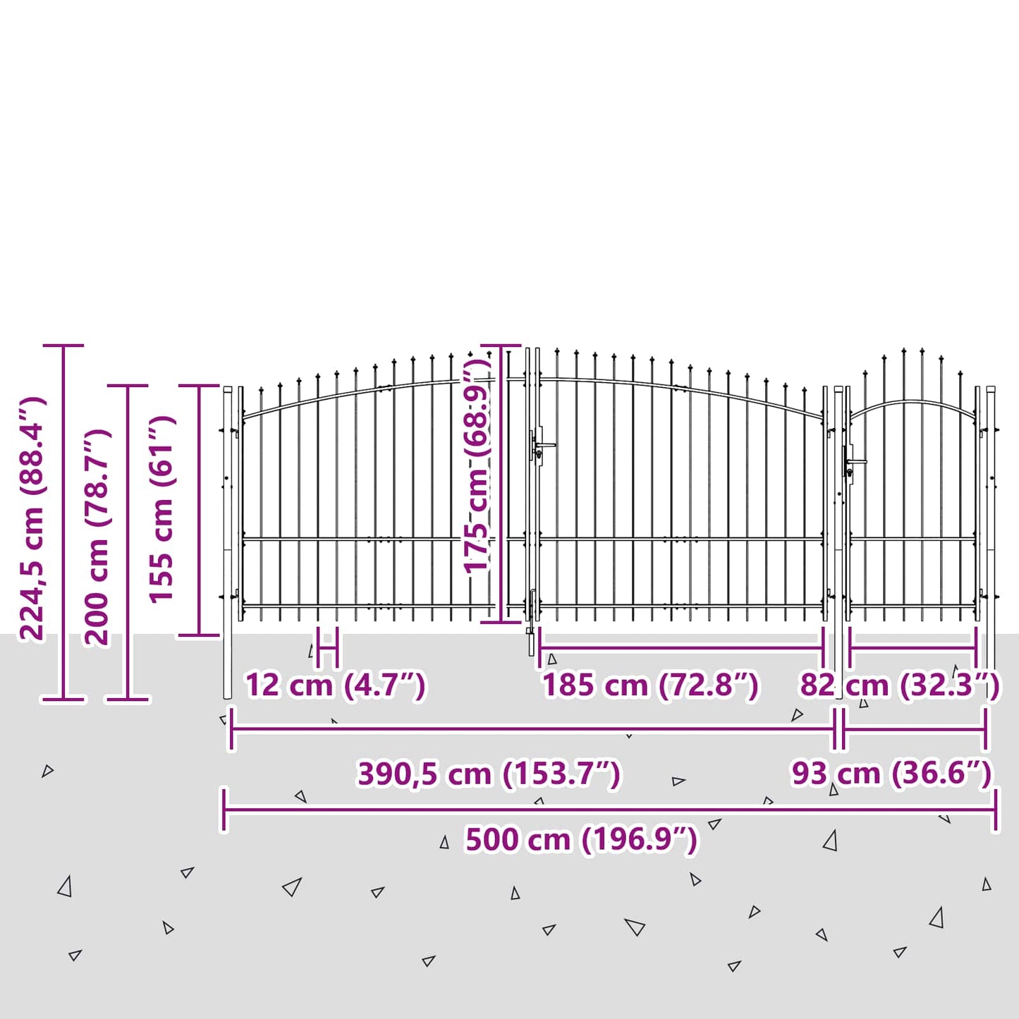 vidaXL Πύλη Κήπου με κλειδαριά Woerden Γκρι 125 x 500 εκ Ατσάλι