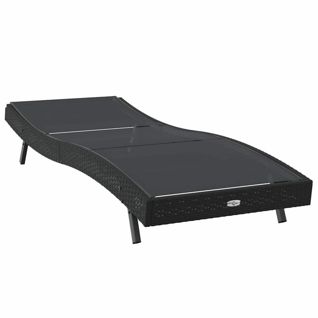 vidaXL Μαύρη Ξαπλώστρα Ήλιου Συνθετικό Ράταν και Τεξτιλίνη