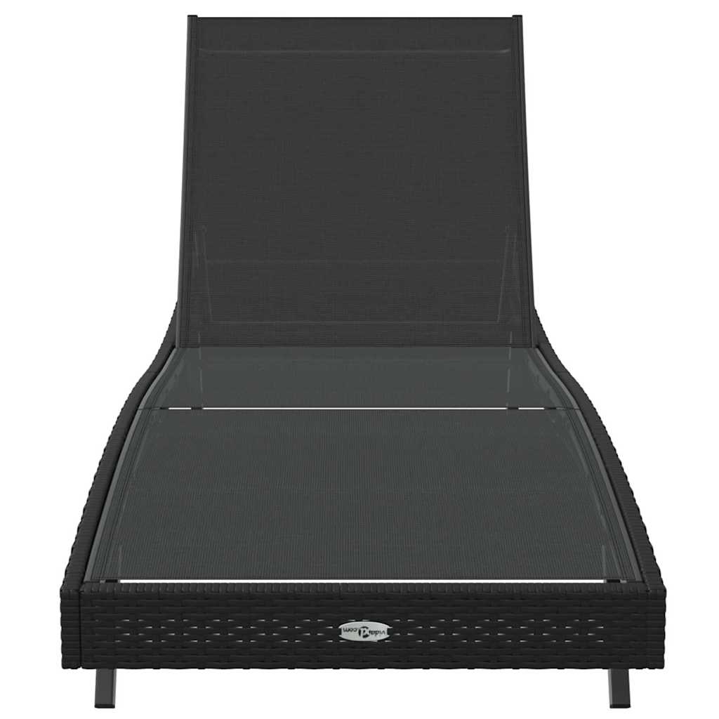 vidaXL Μαύρη Ξαπλώστρα Ήλιου Συνθετικό Ράταν και Τεξτιλίνη