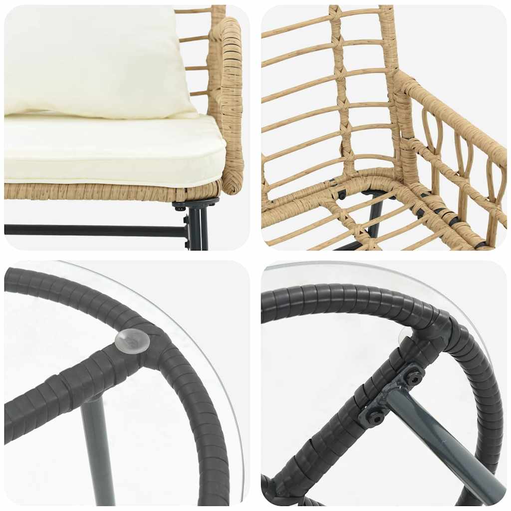 vidaXL Σέτ φαγητού για κήπο 3 pcs Καφέ και Κρέμα Πολυ rattan, ατσάλι