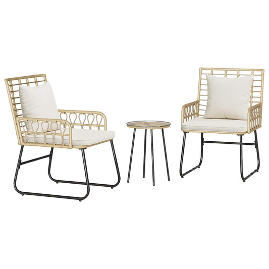 vidaXL Σέτ φαγητού για κήπο 3 pcs Καφέ και Κρέμα Πολυ rattan, ατσάλι