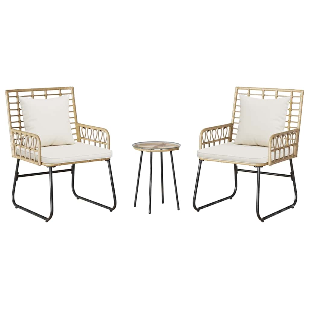 vidaXL Σέτ φαγητού για κήπο 3 pcs Καφέ και Κρέμα Πολυ rattan, ατσάλι