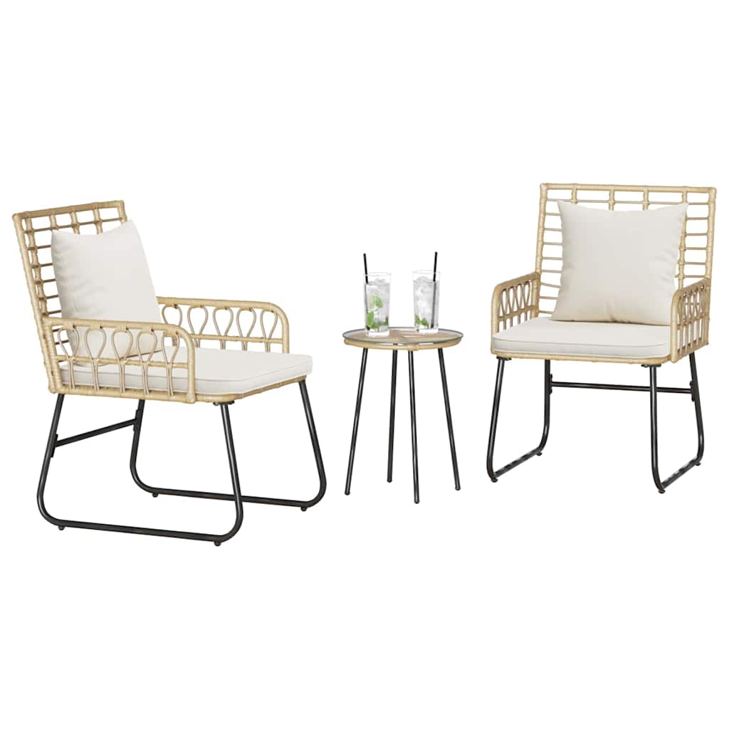 vidaXL Σέτ φαγητού για κήπο 3 pcs Καφέ και Κρέμα Πολυ rattan, ατσάλι
