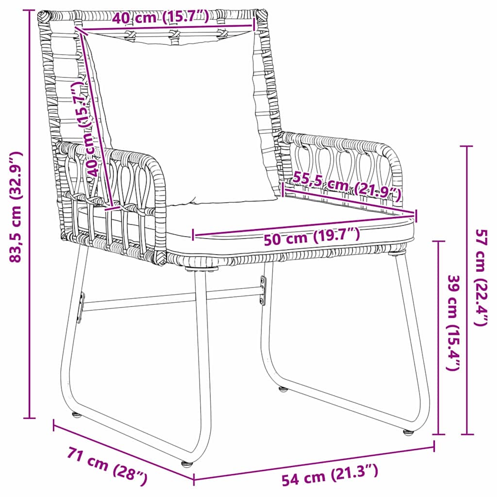 vidaXL Σέτ φαγητού για κήπο 3 pcs Μαύρο, Ανθρακί 113 x 69 x 83 εκ.