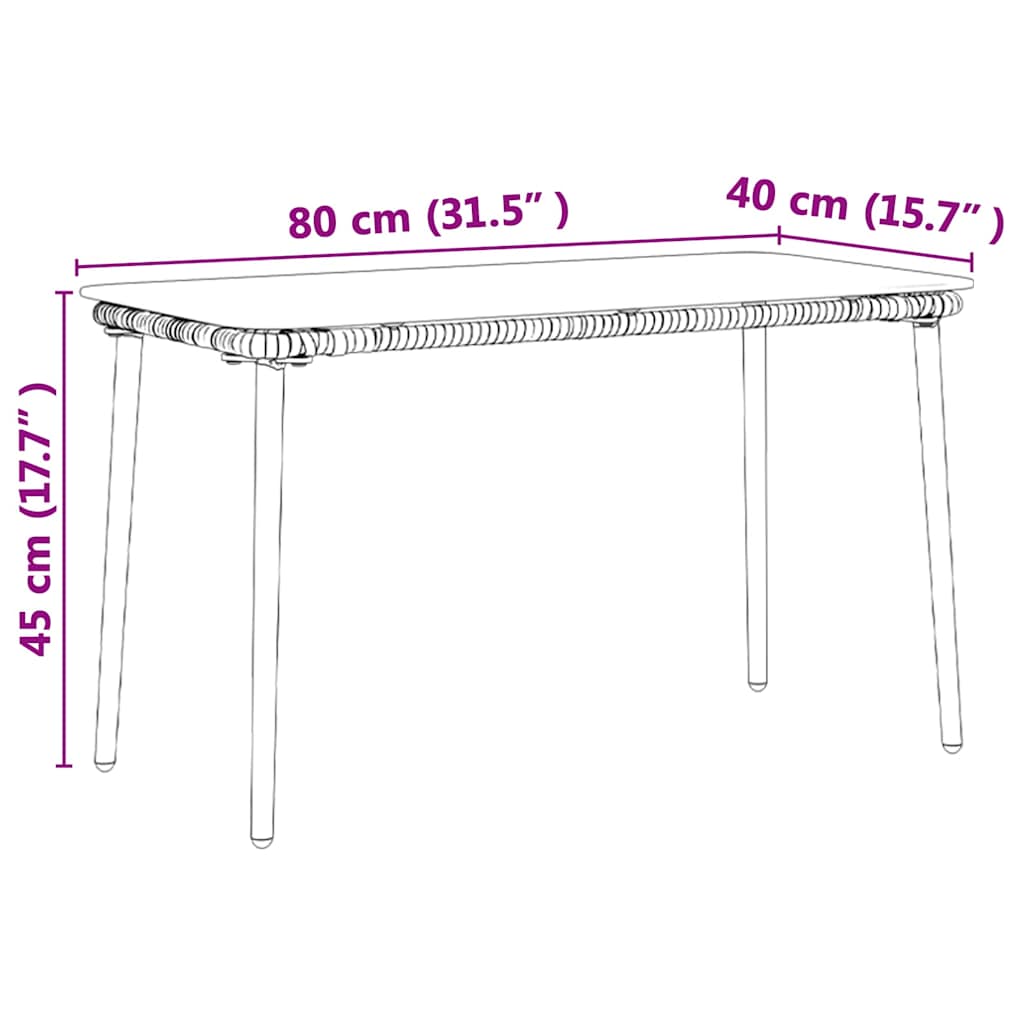 vidaXL Τραπέζι Κήπου Φυσικό 80 x 40 x 45.5 cm Πολυ ράταν